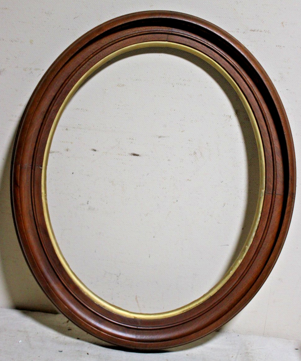 BIG ANTIQUE FITS 16 X 20 VICTORIAN PICTURE FRAME GOLD WALNUT WOOD OVAL PORTRAIT