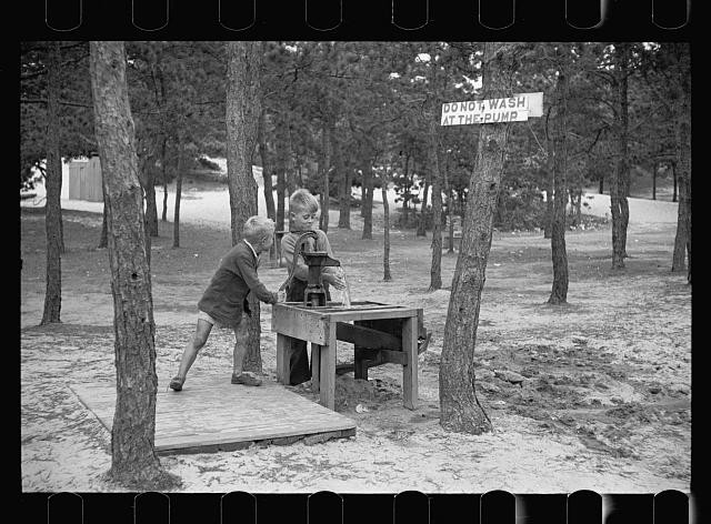 Dennis Port Massachusetts 1936 Auto Trailer Camp Children at Water Pump