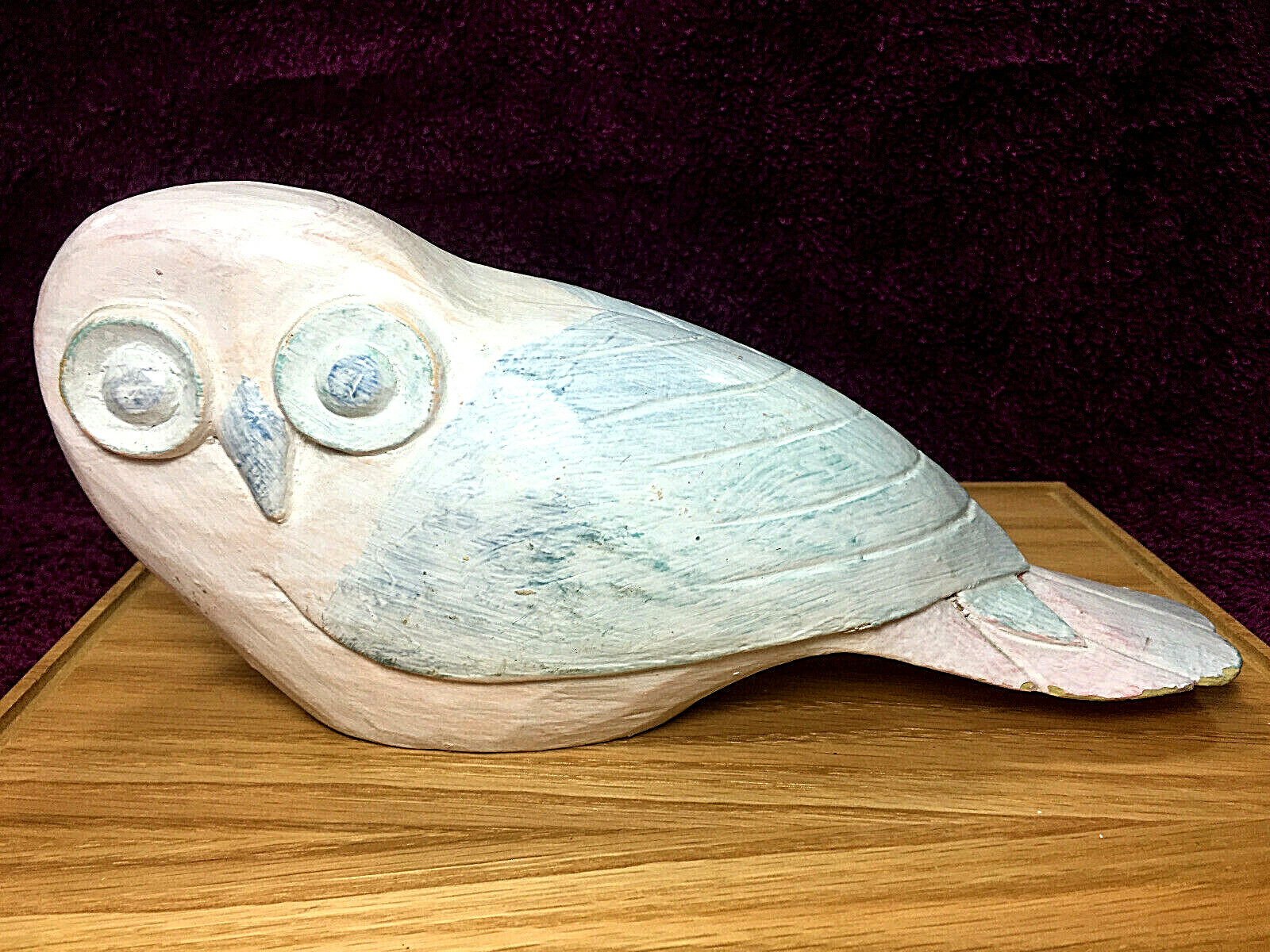 Vintage 80s Handcrafted Wooden White Polar Owl Large 4.5\