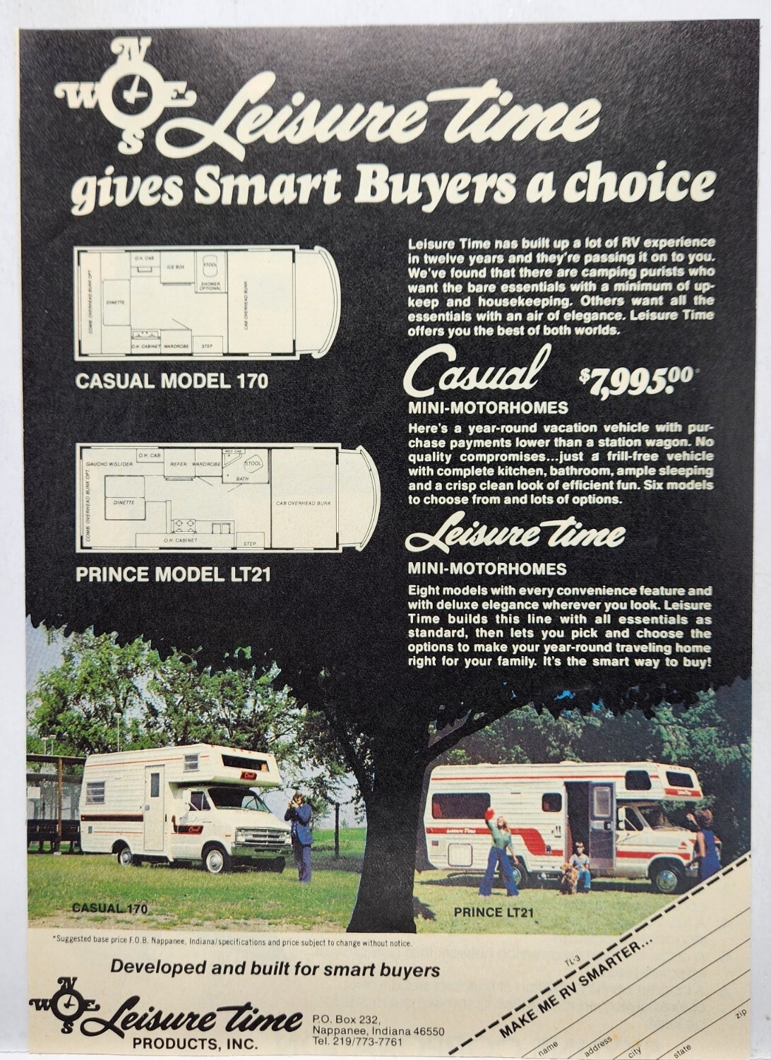 1978 Leisure Time Camper Camping RV Motorhome Vintage Print Ad Nappanee IN