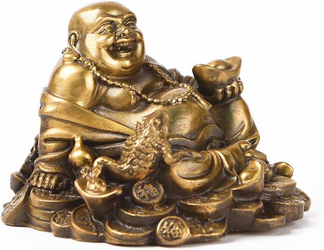 Brass Sitting Laughing Buddha with Money Frog Statue