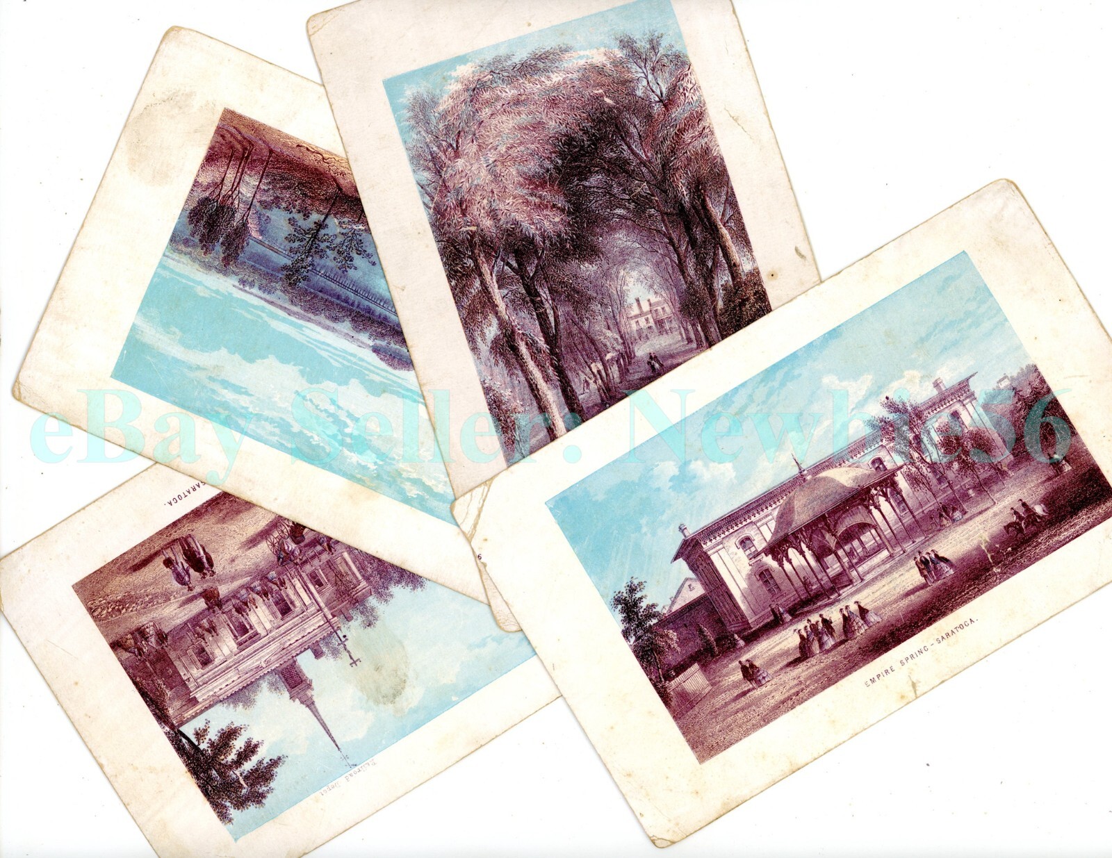 Saratoga Springs NY - FOUR PRINTS AROUND VILLAGE - c1870s Paper Prints