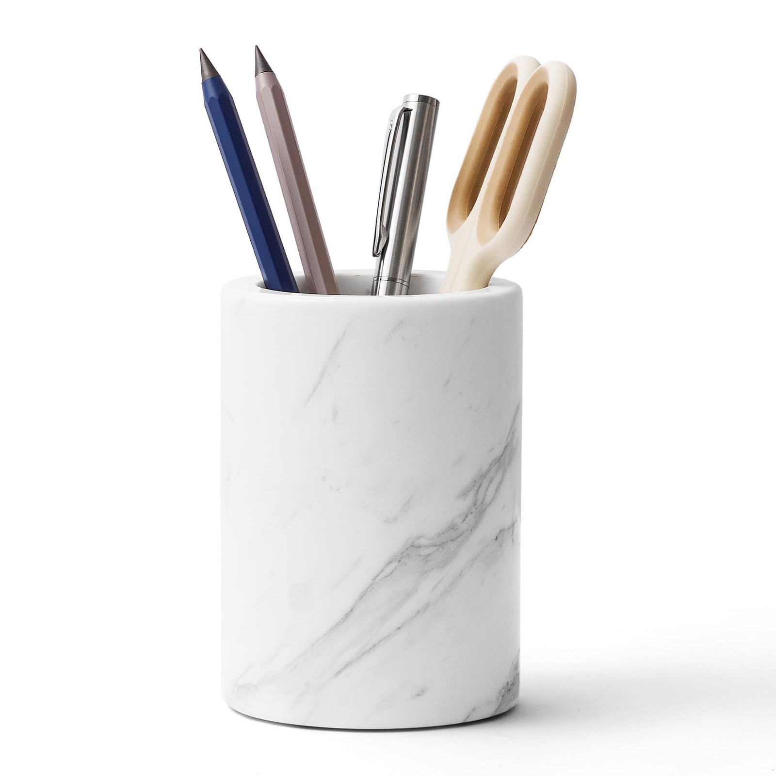 Natural Marble Pen Holder for Desk, Handcrafted Volakas Sturdy Desk Organizer...