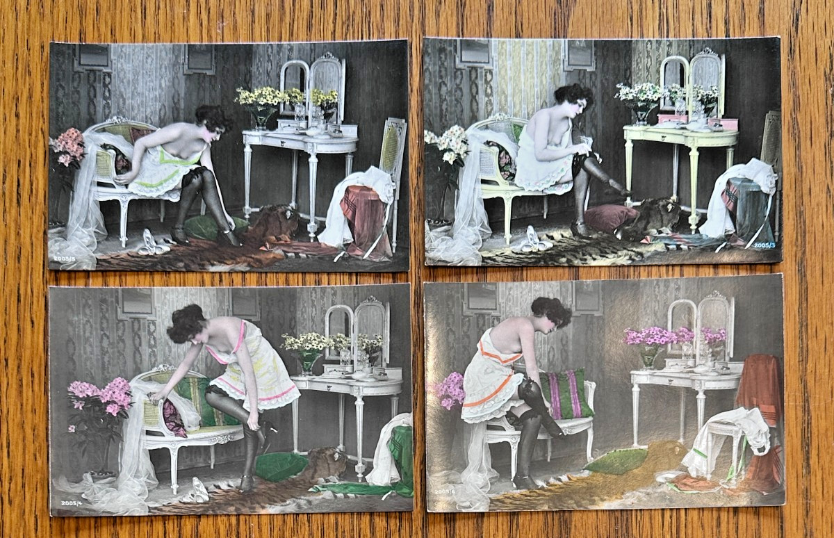 Early 1900's Risqué Semi Nude Woman Dressing Lot of 4 Neue Bromsilber-Convention