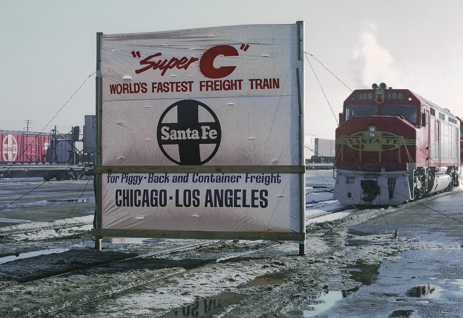 ATSF 100 and 102 FP45s with SUPER C Corwith Yard, Chicago IL 5 x 7 Photo ATSF 100 and 102 FP45s with SUPER C Corwith Yard, Chicago IL 5 x 7 Photo