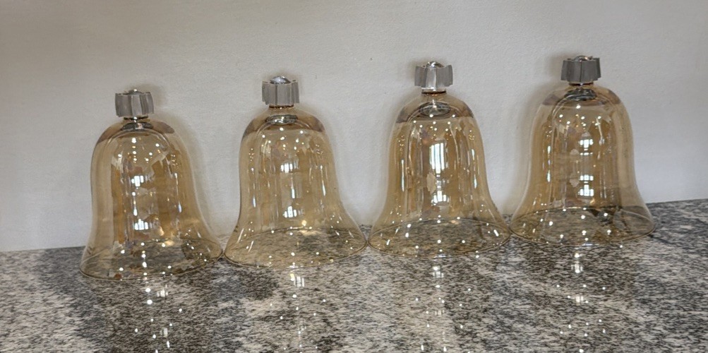 4 VTG Bell Shaped Peg Votive Amber Iridescent Cup Candle Holders Home Interiors