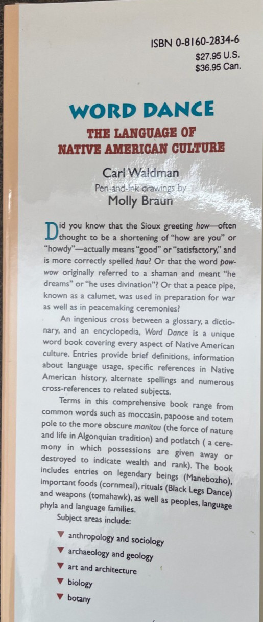 WORD DANCE-NEW-THE LANGUAGE OF NATIVE AMERICAN CULTURE-ST ED. HB W/ DUST JACKET
