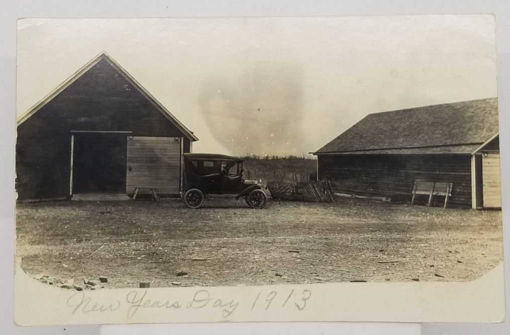 Real Photo Antique Car Barn Garage Country Antique c1913 Postcard