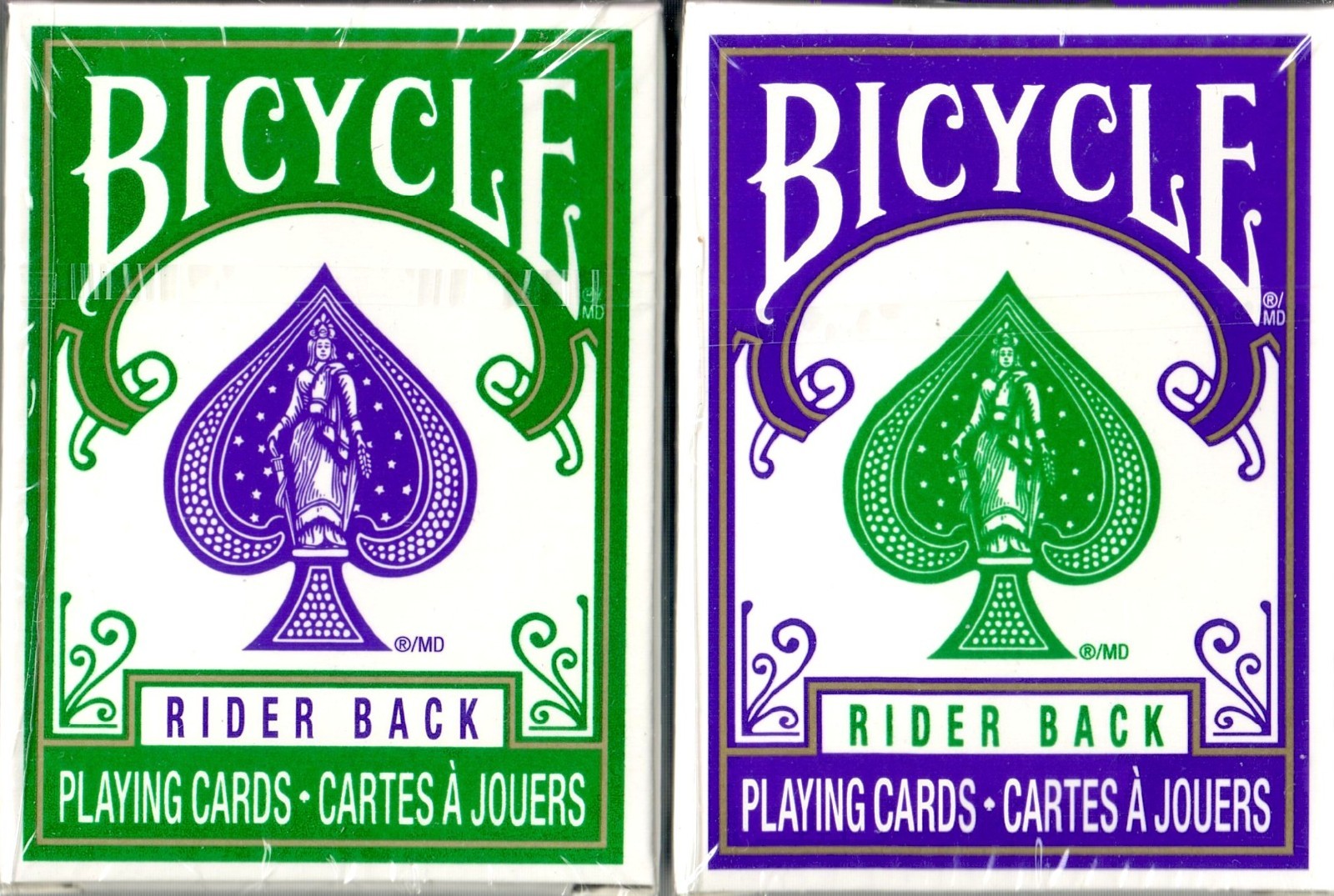 Two Bicycle Mini Playing Card Decks Green/Purple - Brand New
