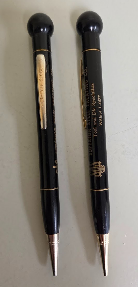 Lot of 2 Vintage Redipoint Mechanical Pencils Black Gold Tone 8 Ball Top