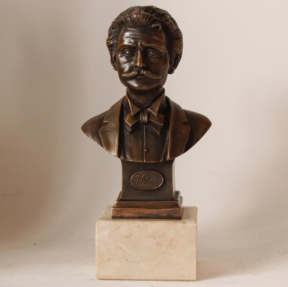 Antique Bronze Bust Statue Austrian Composer Johann Strauss (1825-1899) c.1898