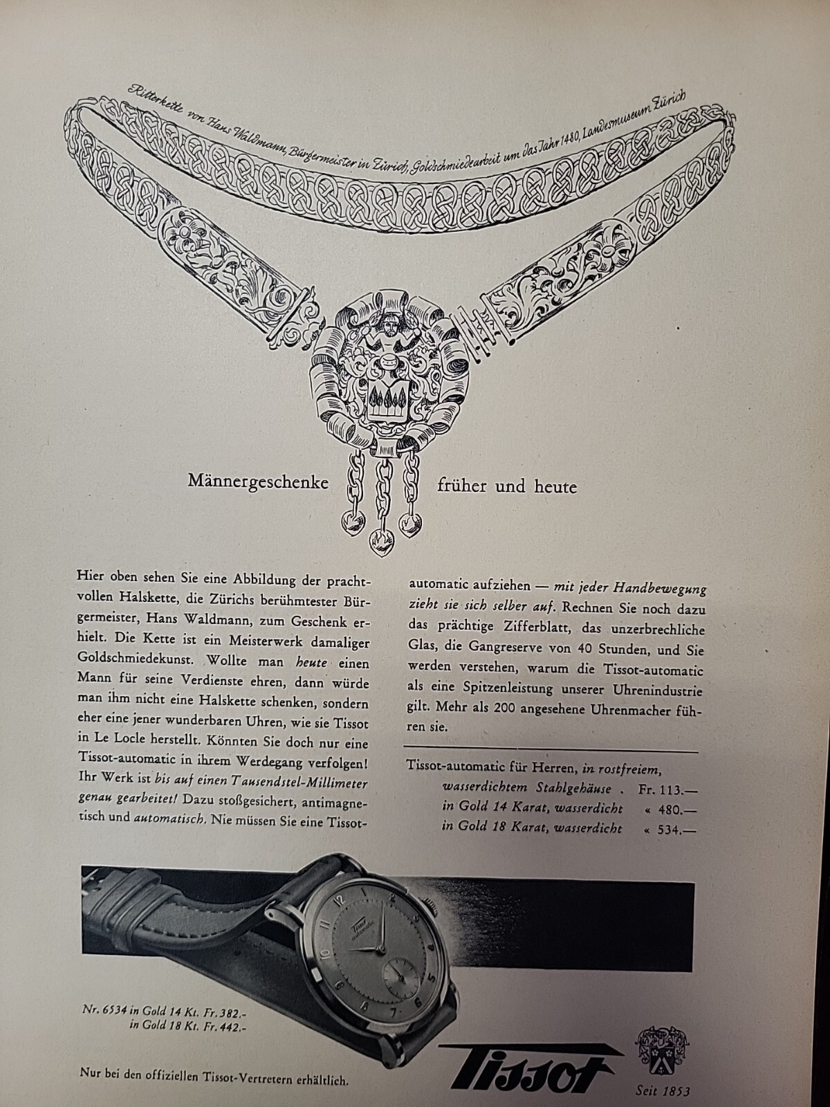 Tissot Swiss Watches 1945 Print Ad Du Magazine World War 2 Luxury German WW2