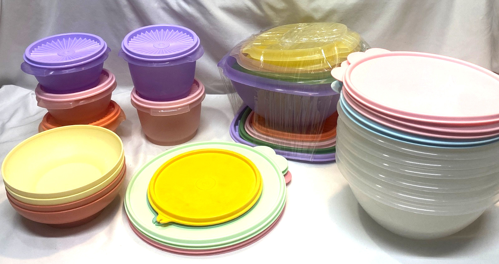 Huge Lot of Tupperware Pastels with extra lids