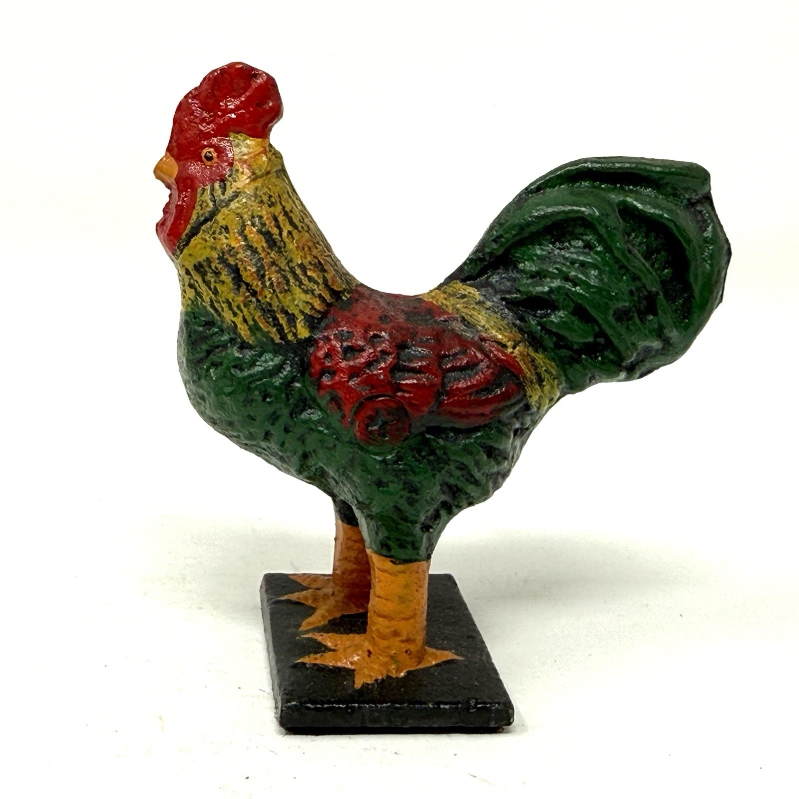 Cast Iron Standing Rooster Figurine Small 3 1/2” Colorful Bright Painted