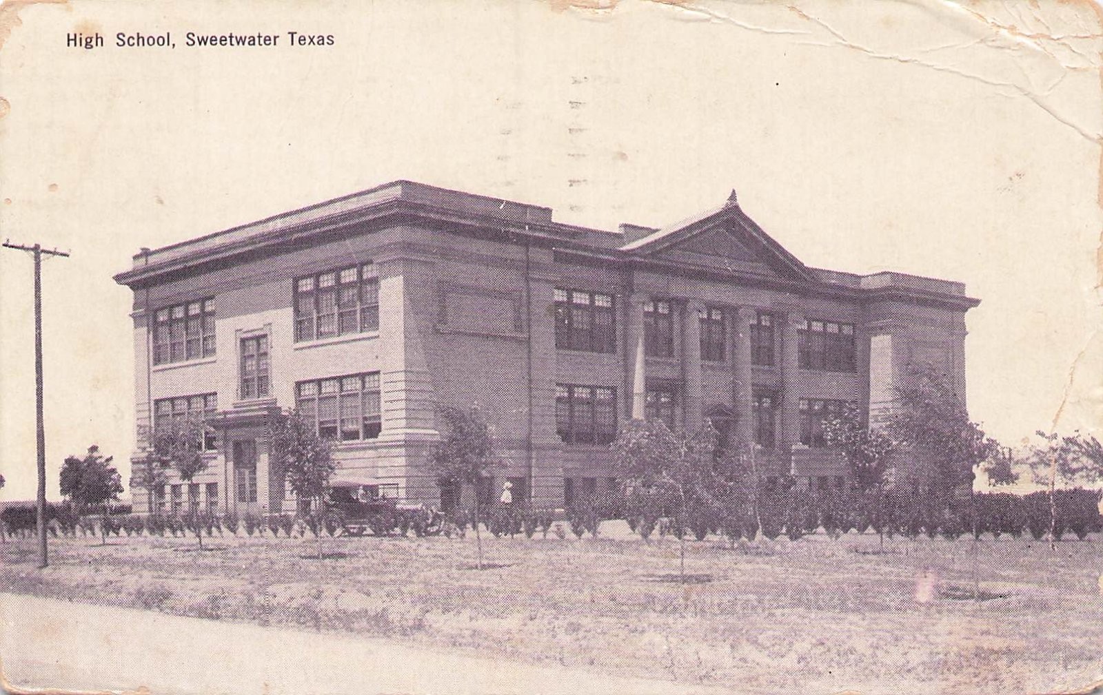 Sweetwater Texas High School Building Vintage Car Postcard 1923