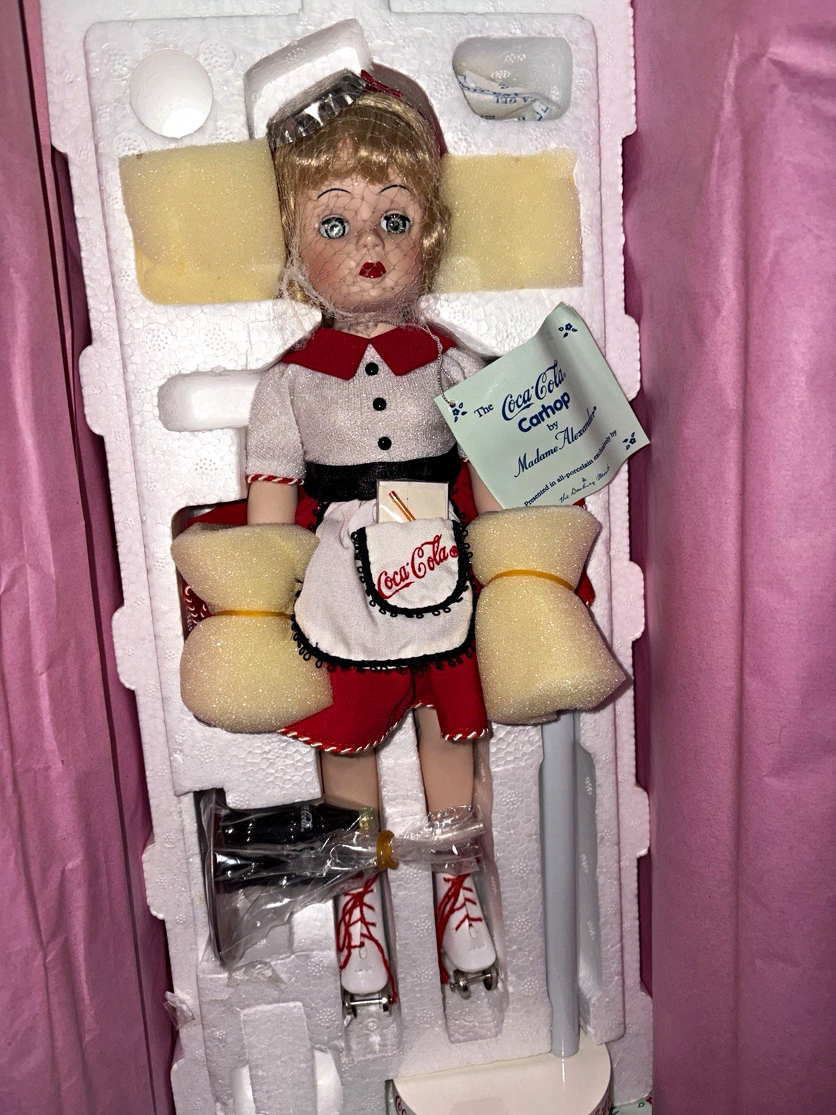 Madame Alexander Coca Cola Carhop Porcelain Doll Roller Skates Box COA