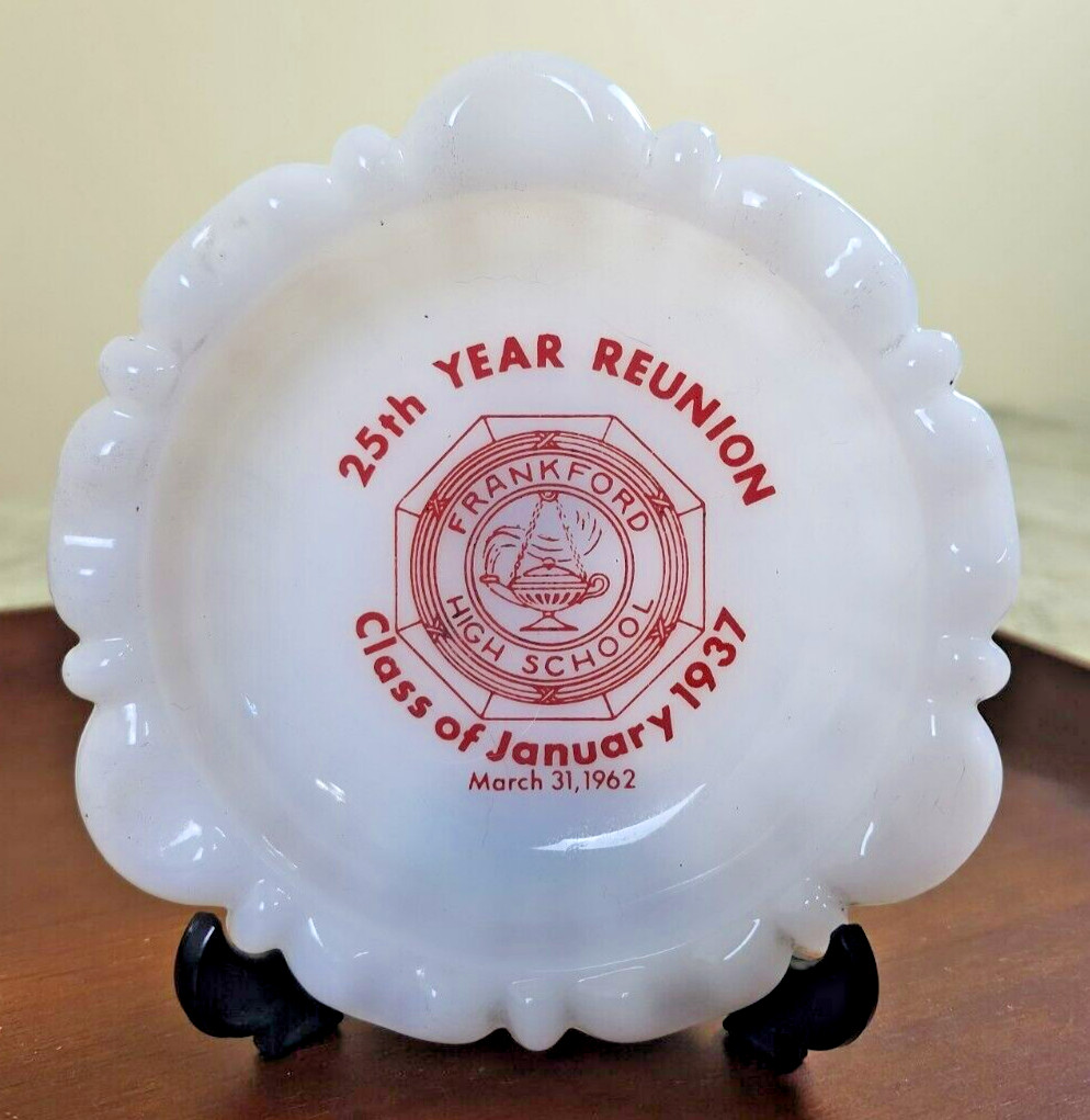 Vintage Frankford High School 25th Reunion Milk Glass Ashtray for Class of 1937
