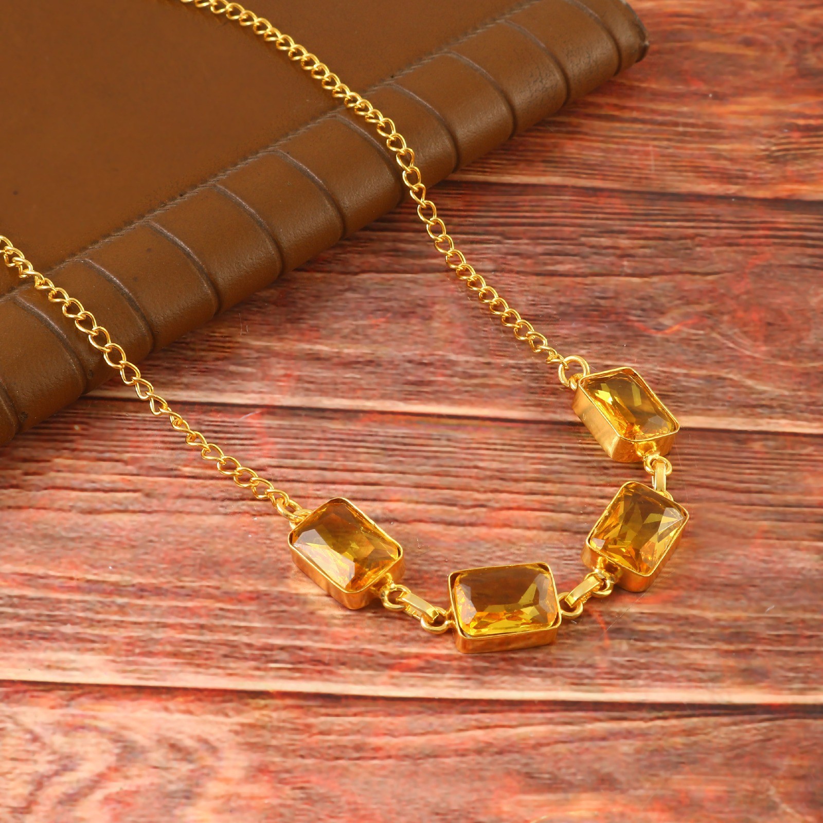 Valentine Special Golden Stone Necklace Gift for Her | Big Discount