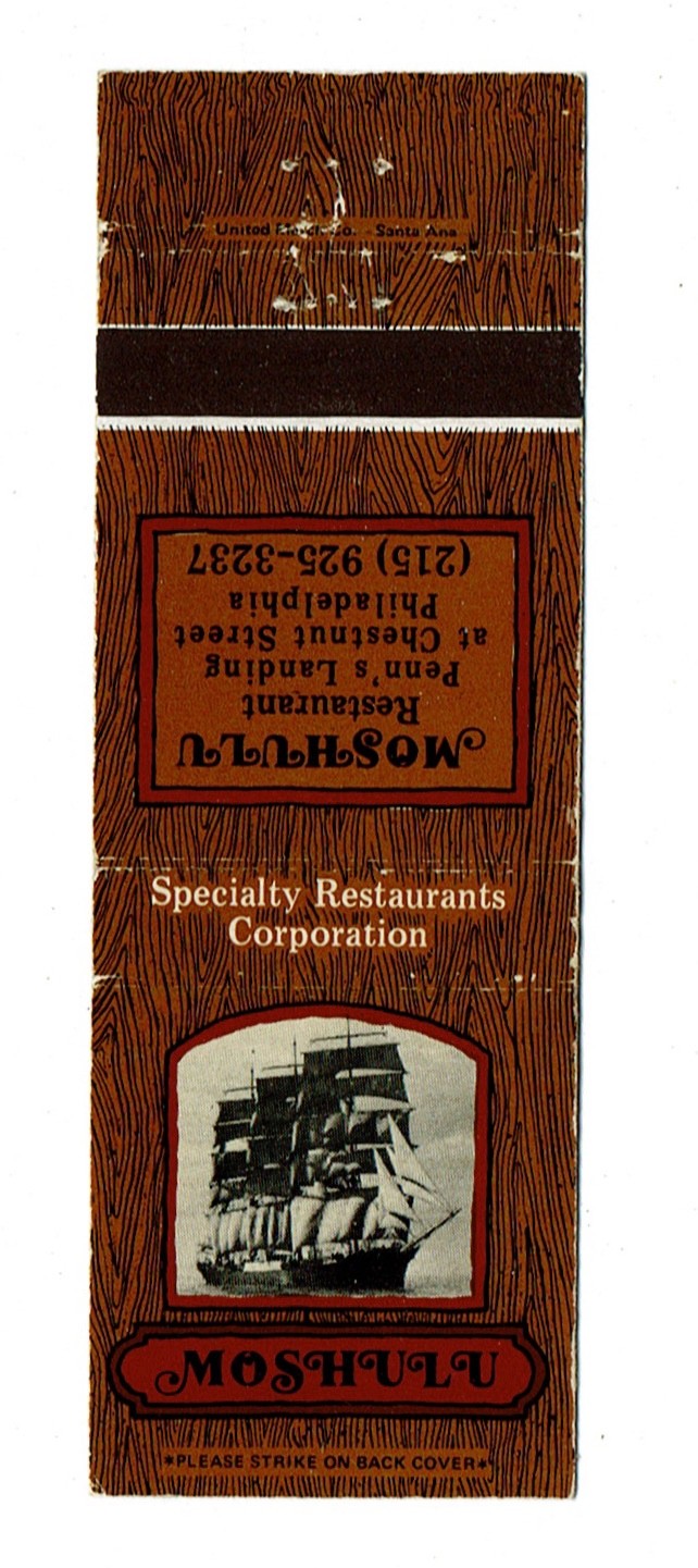 Penn\'s Landing Philadelphia Pa Moshulu Restaurant Vintage Matchbook Cover