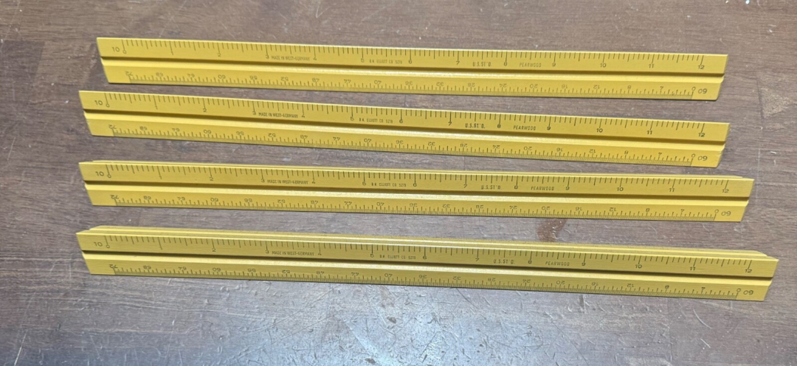 Lot of 4 VTG  B.K.Elliott Co. 5219 Pearwood Triangular Ruler USST\'D WEST GERMANY