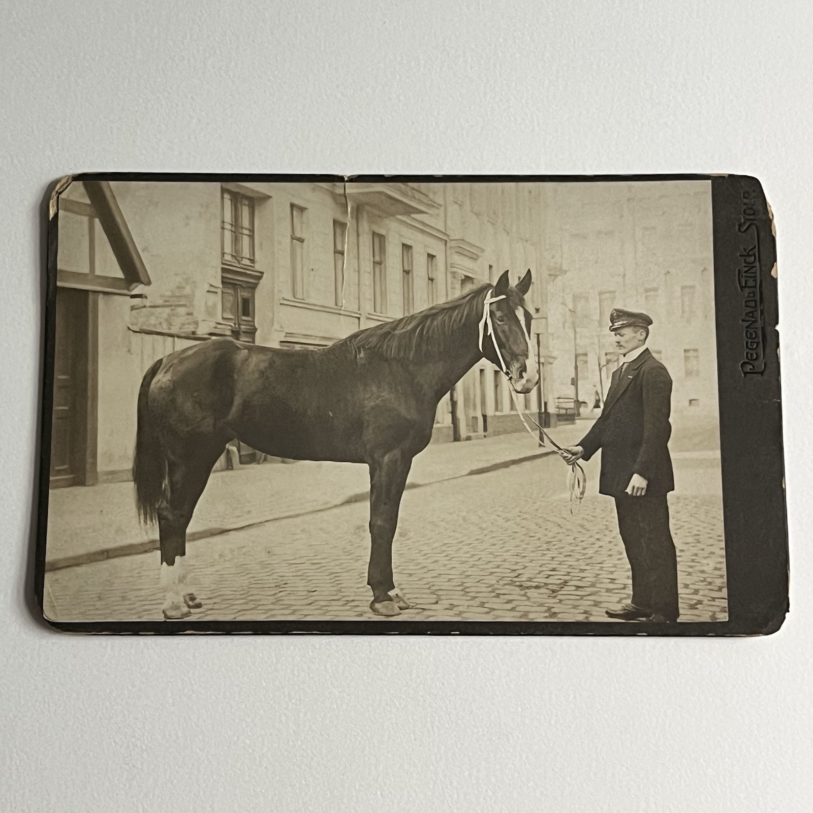 Antique Cabinet Card Photograph Handsome Man On Street With Horse Police?