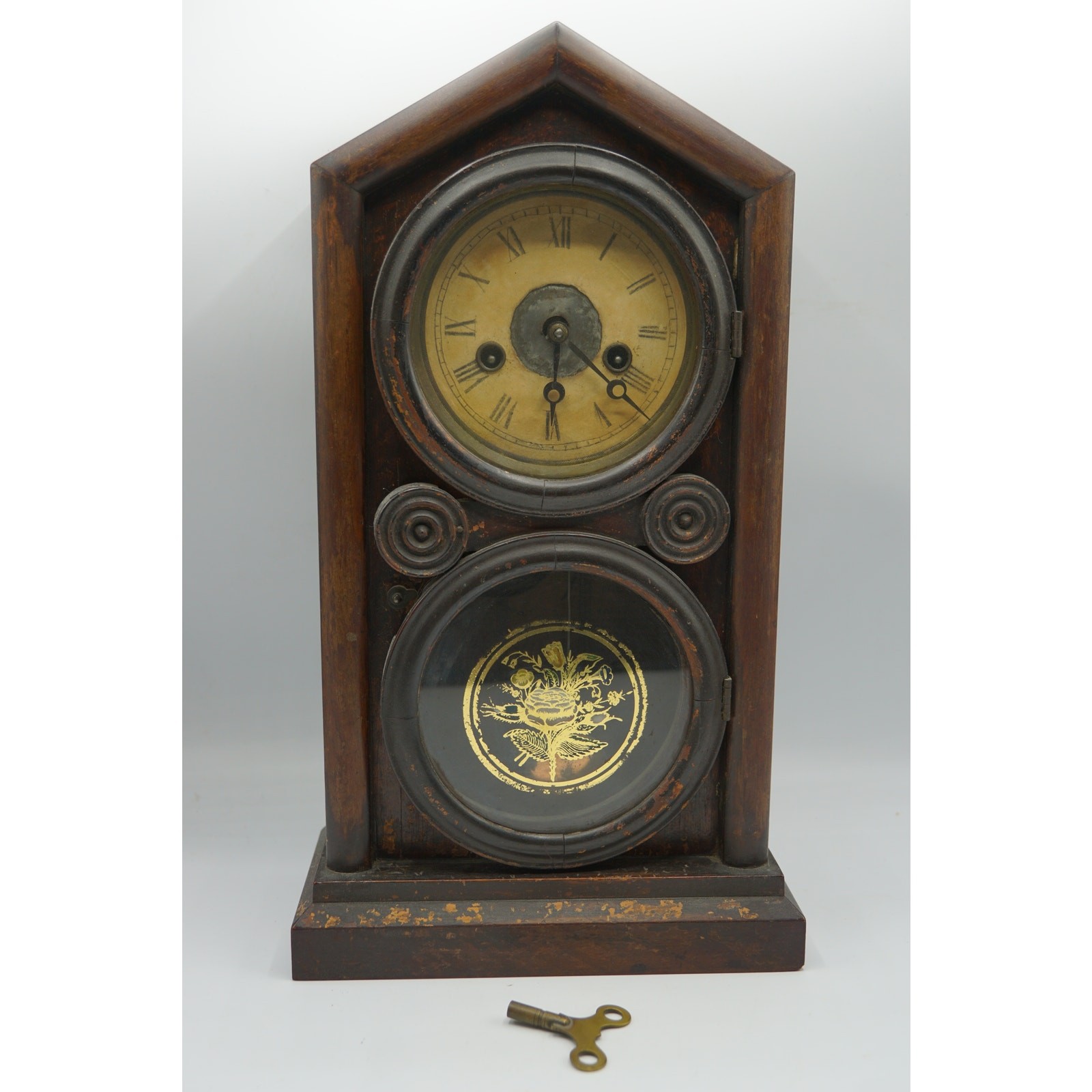Antique E. Ingraham Shelf Clock c1870s Time Strike Original Label & Key