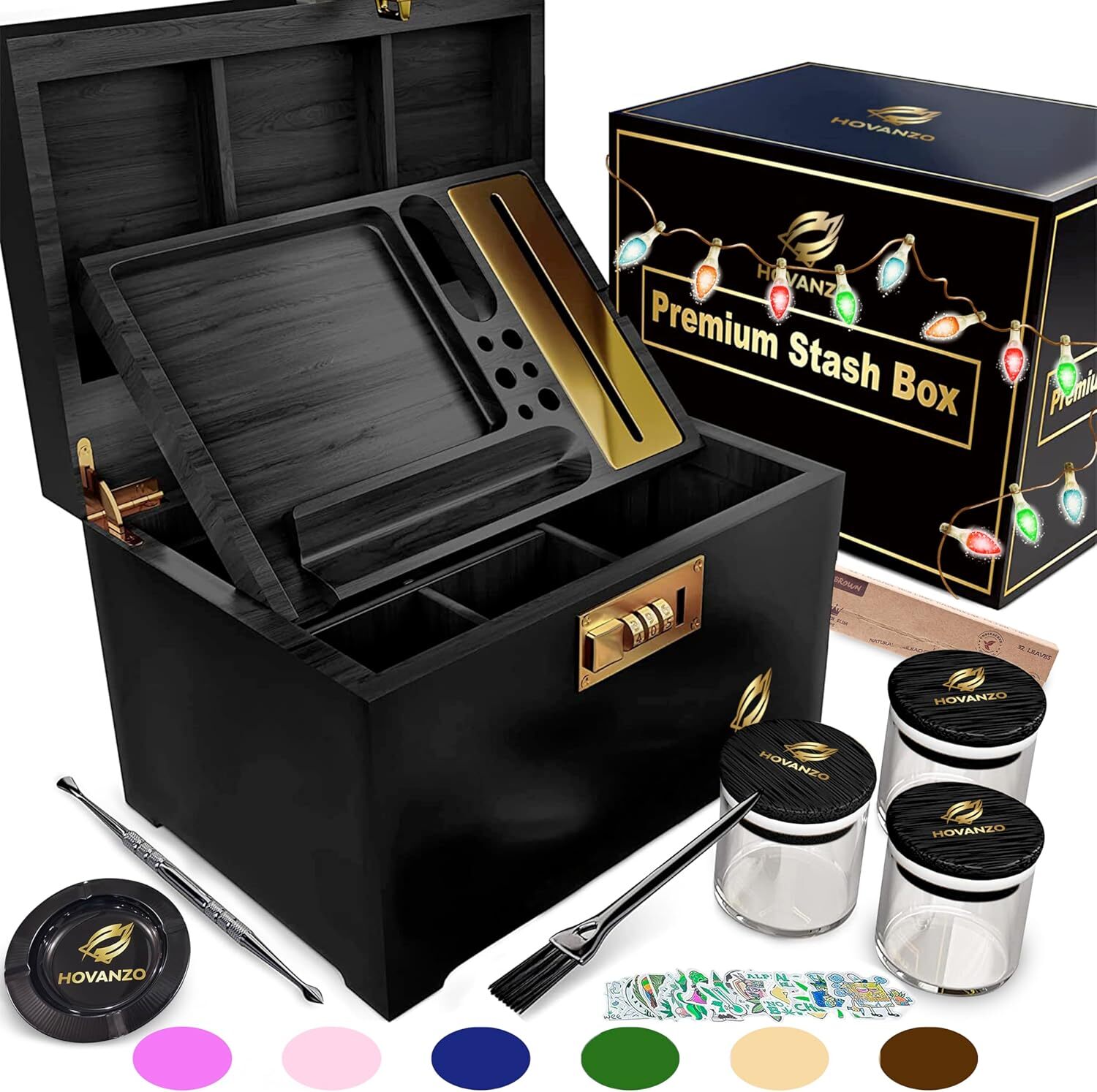 Large Stash Box - Smell Proof Stash Box with Rolling Tray - Storage Wood Box