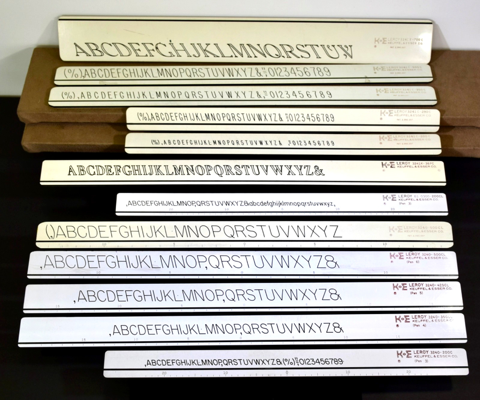 Vintage KEUFFEL ESSER K+E Leroy 3240 3241 Lettering Guide - Set of 12