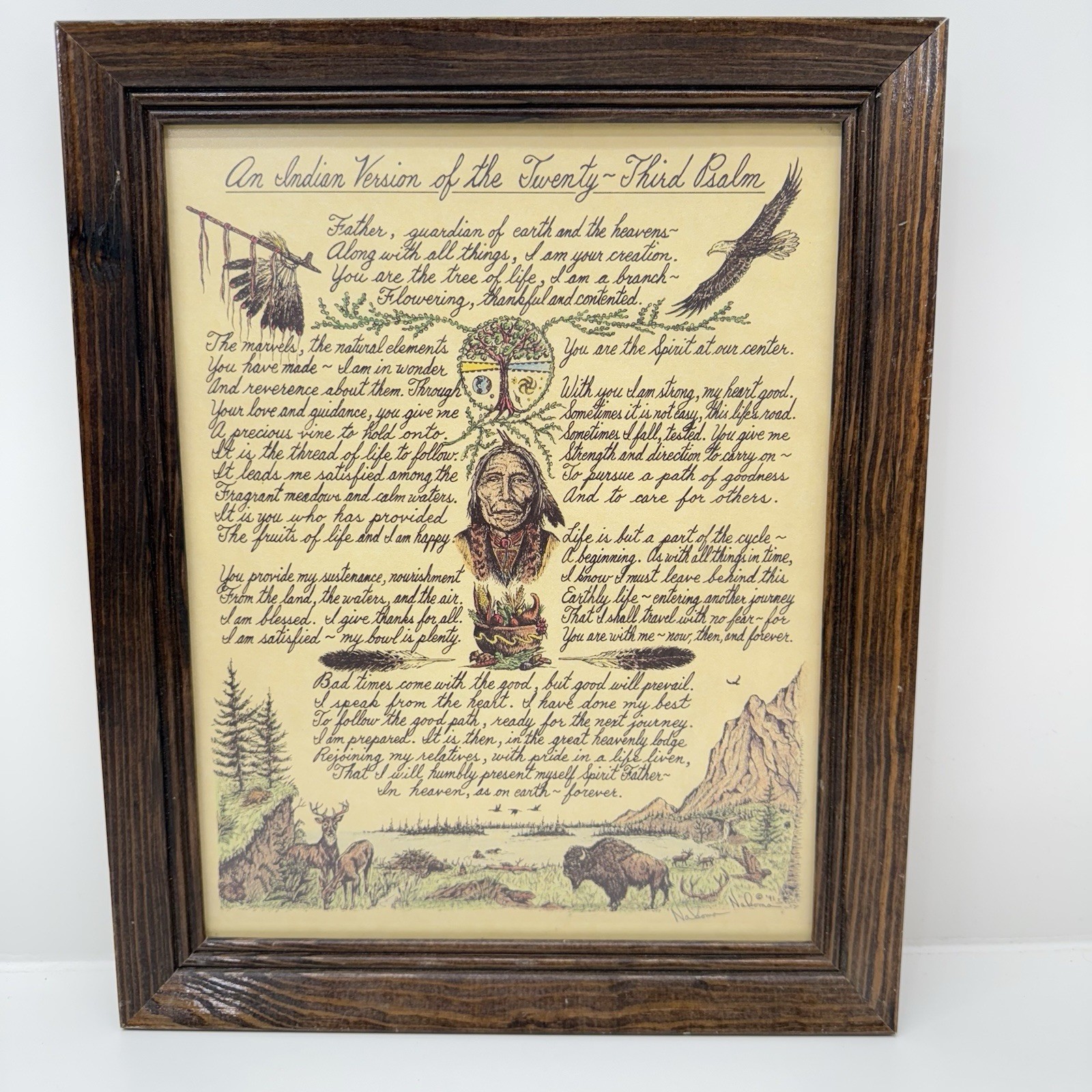23rd Psalm An Indian Version Native American Signed Nakoma 1991 Print Framed