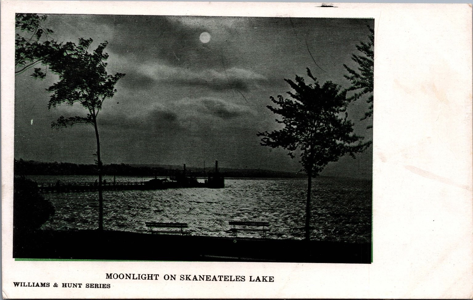 Moonlight on Skaneateles Lake Postcard Williams & Hunt Series Vintage