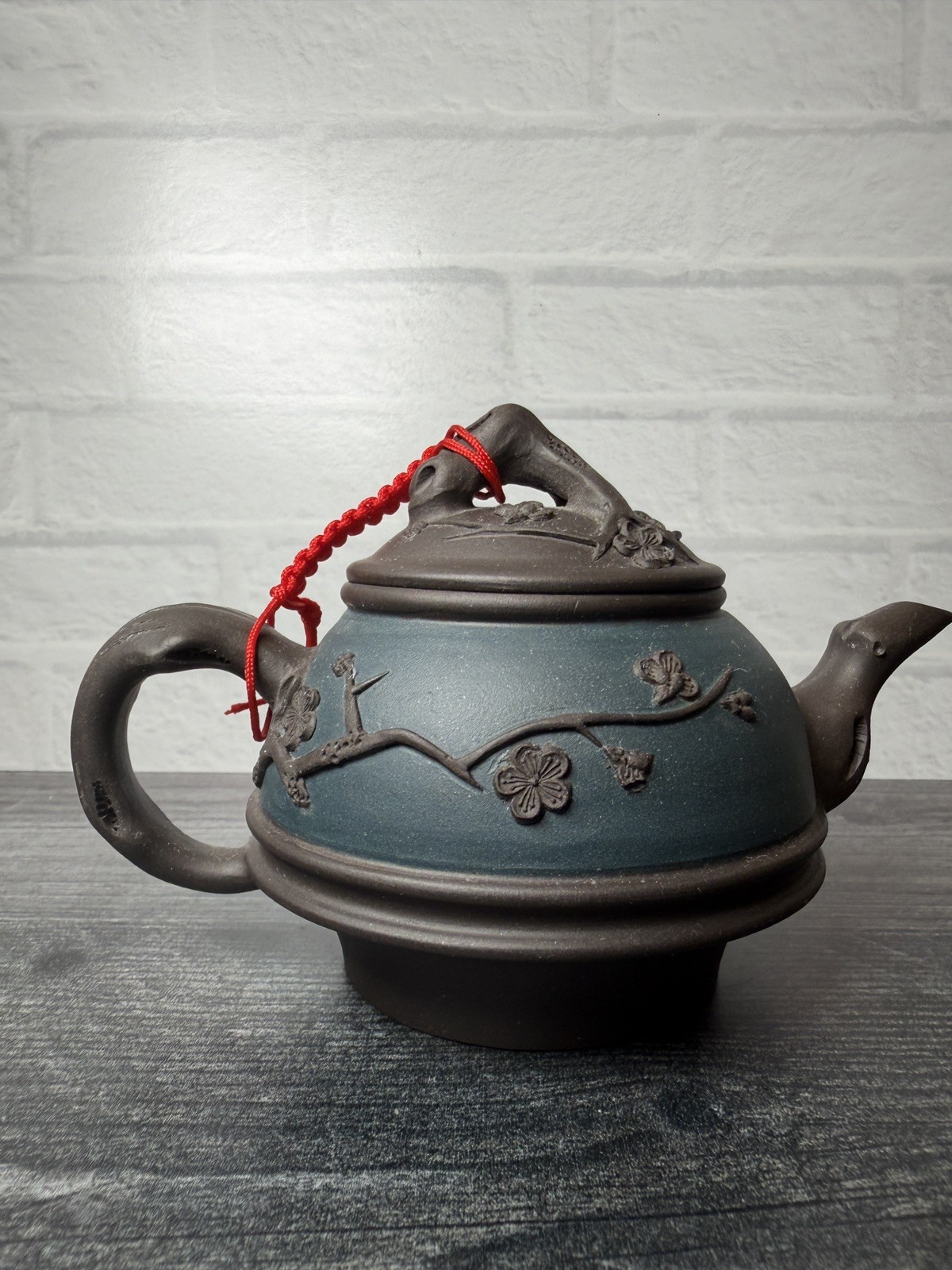 Vtg Chinese Handmade Yixing Zisha Clay Exquisite Teapot Brown Blue Plum Blossom Vtg Chinese Handmade Yixing Zisha Clay Exquisite Teapot Brown Blue Plum Blossom