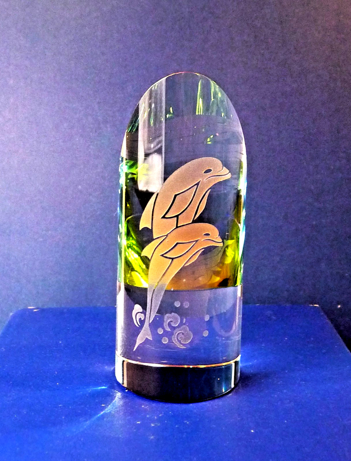 Vintage Iridescent Vitrail Crystal Obelisk Prism Paperweight