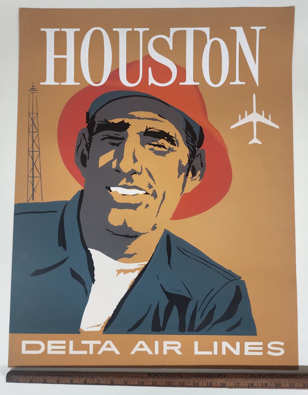 Houston DELTA Air Lines Destinations ORIGINAL 1960s Poster - Artist John Hardy