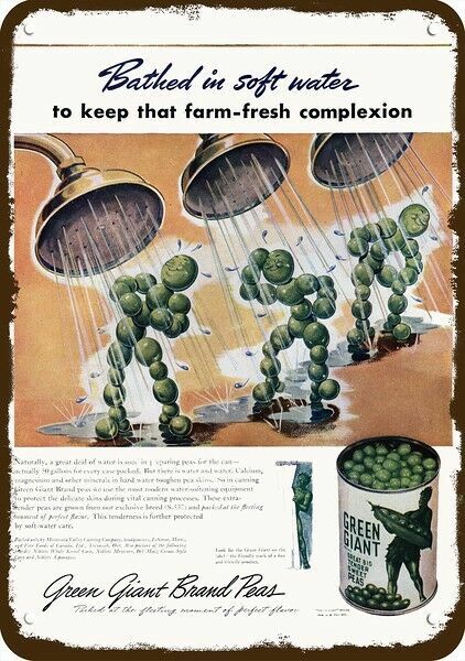 1945 GREEN GIANT Branded Peas Shower Vintage-Look DECORATIVE REPLICA METAL SIGN