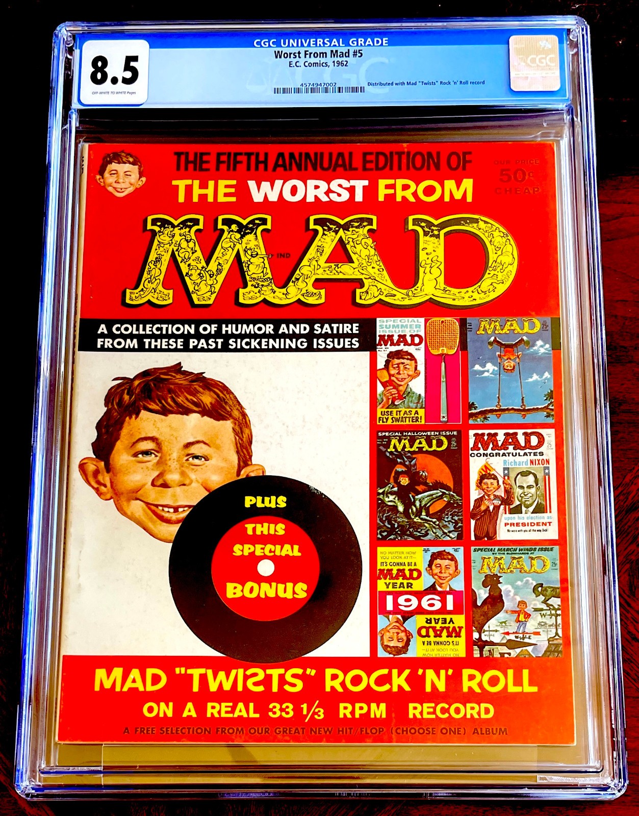 Worst from MAD MAGAZINE #5 - CGC Graded 8.5  ATTACHED BONUS RECORD  1962