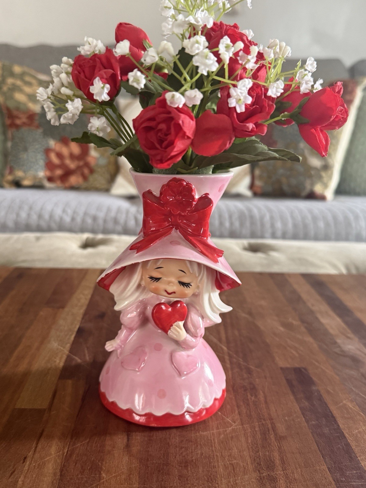 Vintage Lefton Valentine Heart Girl Planter Japan