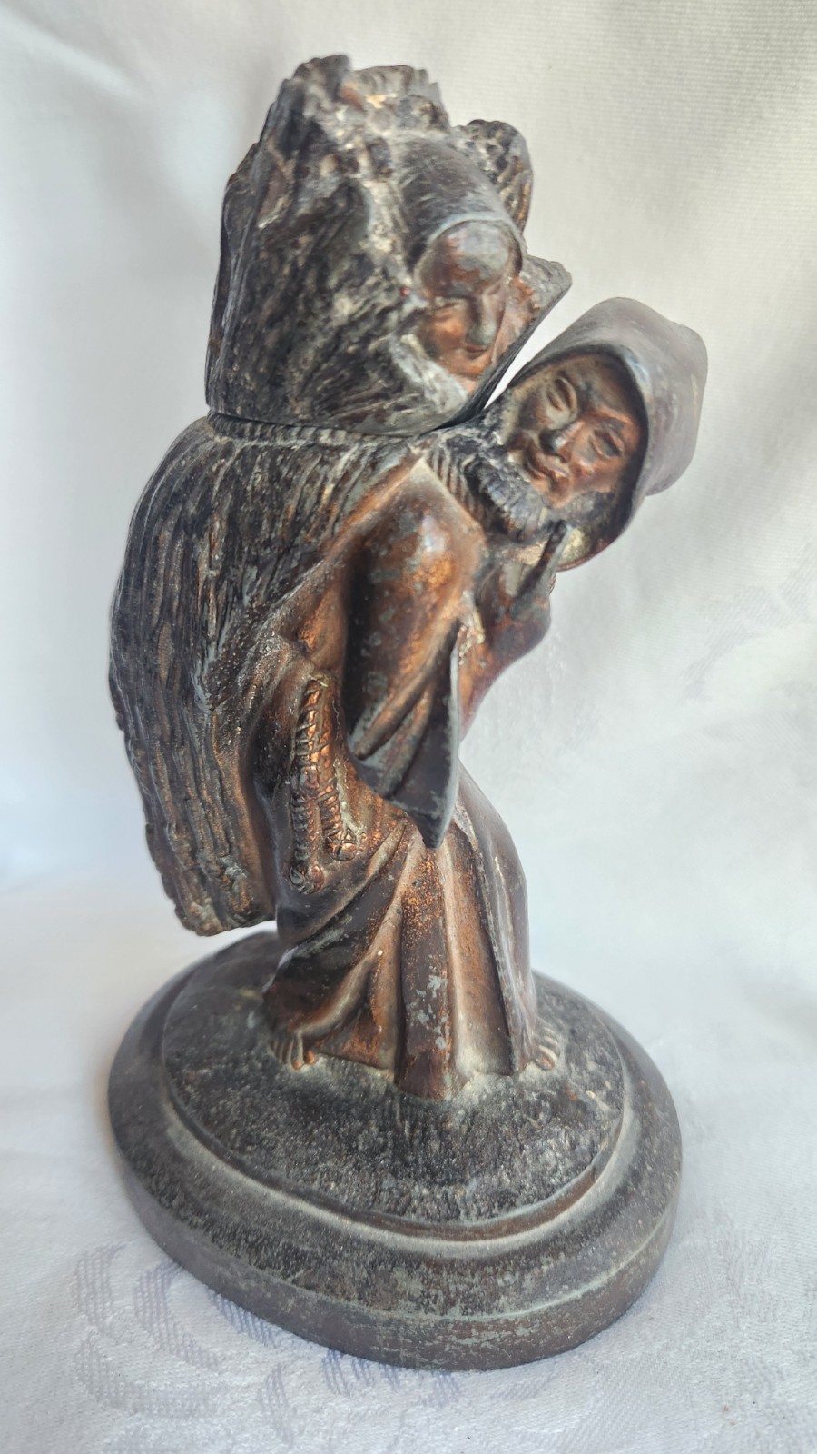 Vtg 19th Century Bronze Match Holder Man Carrying Woman Wrapped In Wheat Sheaf Vtg 19th Century Bronze Match Holder Man Carrying Woman Wrapped In Wheat Sheaf
