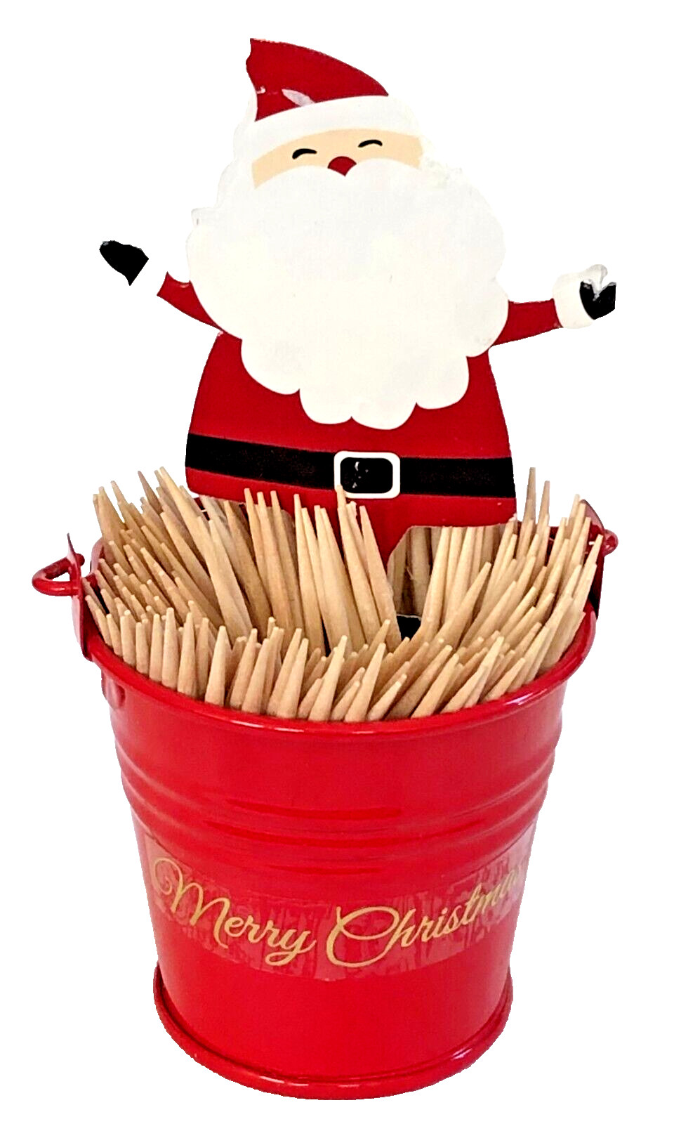 Holiday Toothpick Holder/Holiday Red Pail With Merry Christmas Aprox:250 Picks
