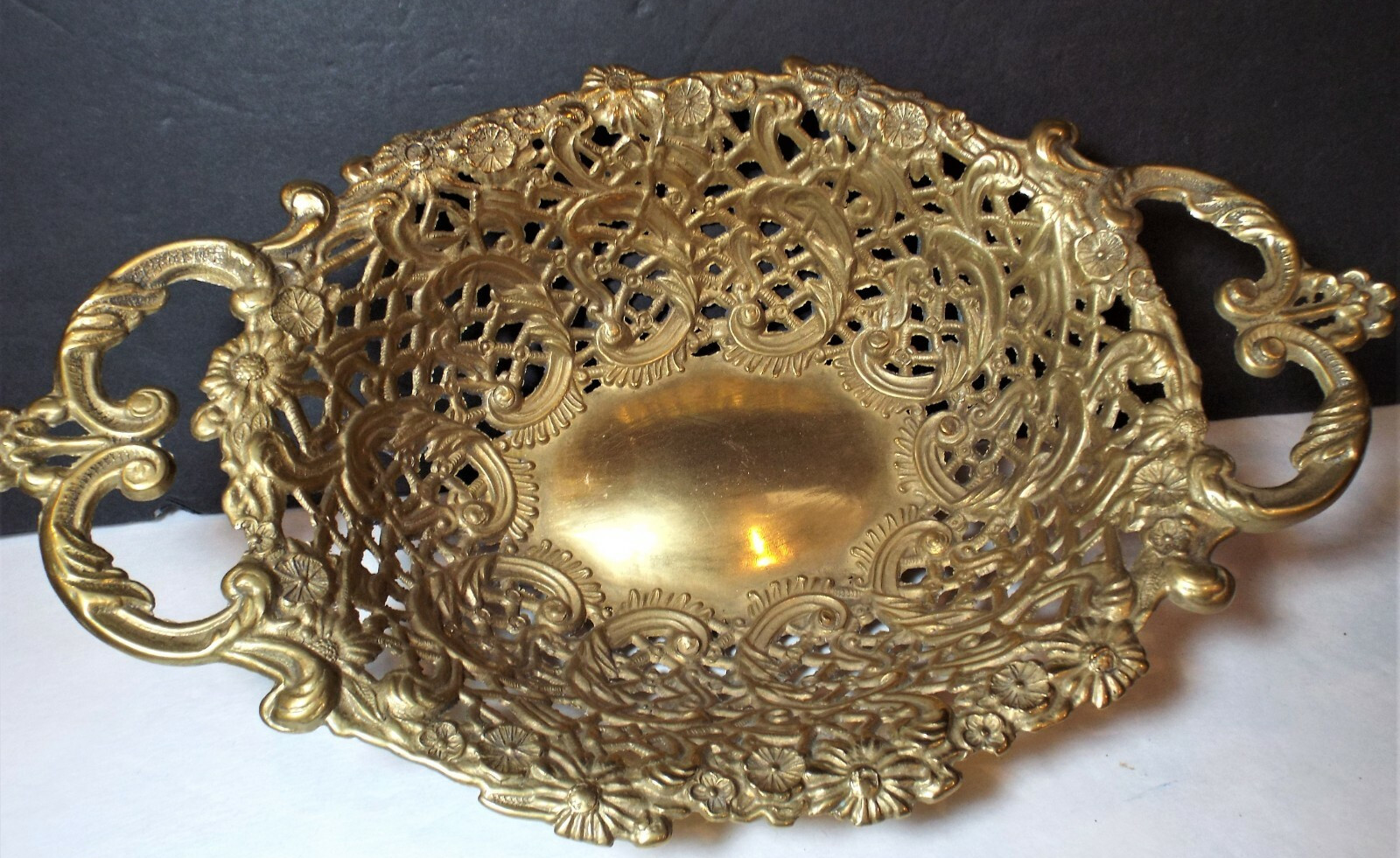 Reticulated Bronze Brass BOWL Baroque style Basket Antique Rococo Pierced Design