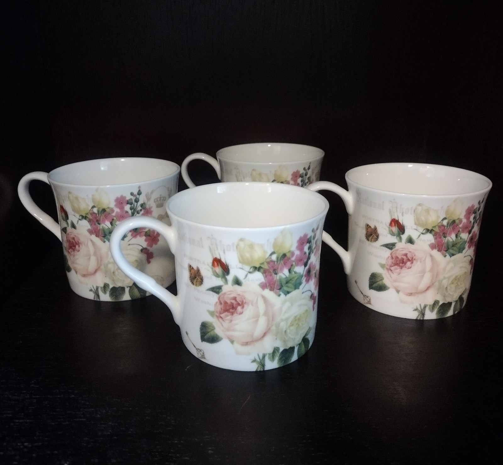 Lot of 4 STECHCOL 8oz Gracie Bone China Teacup Mug Rose Garden 