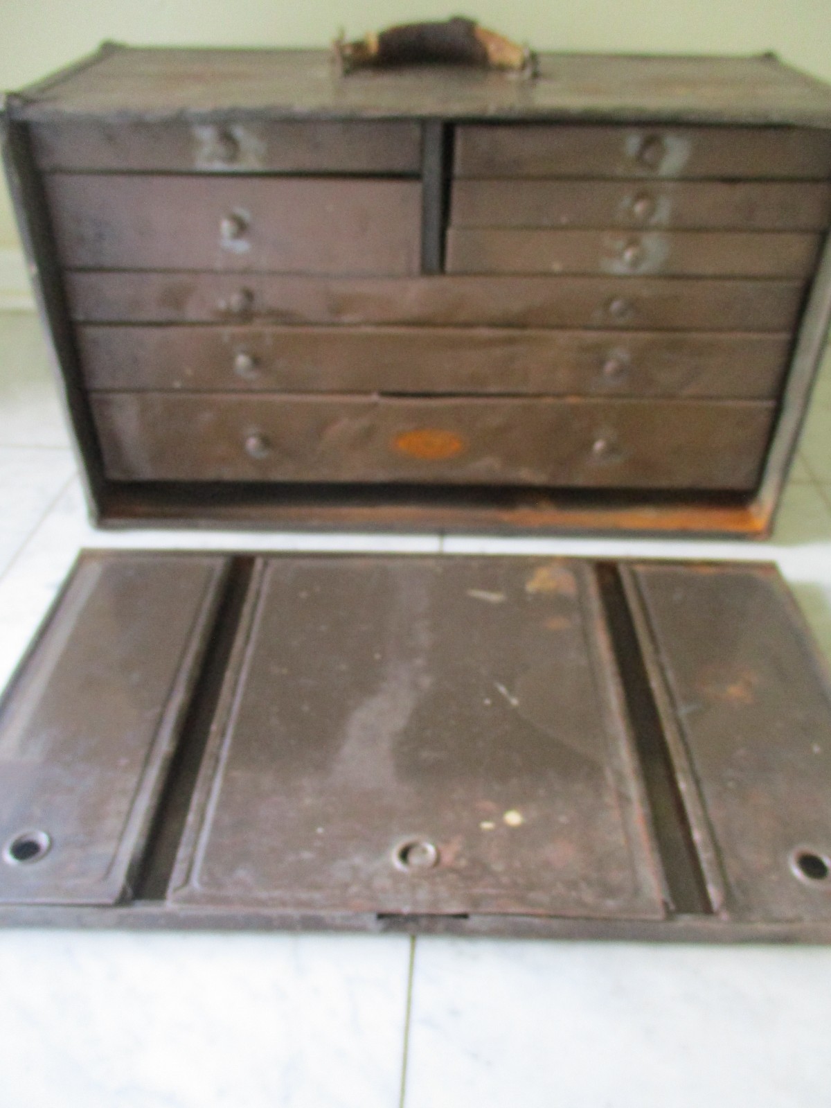 vtg dunlap tool box metal machinist tool box antique tool chest 9\