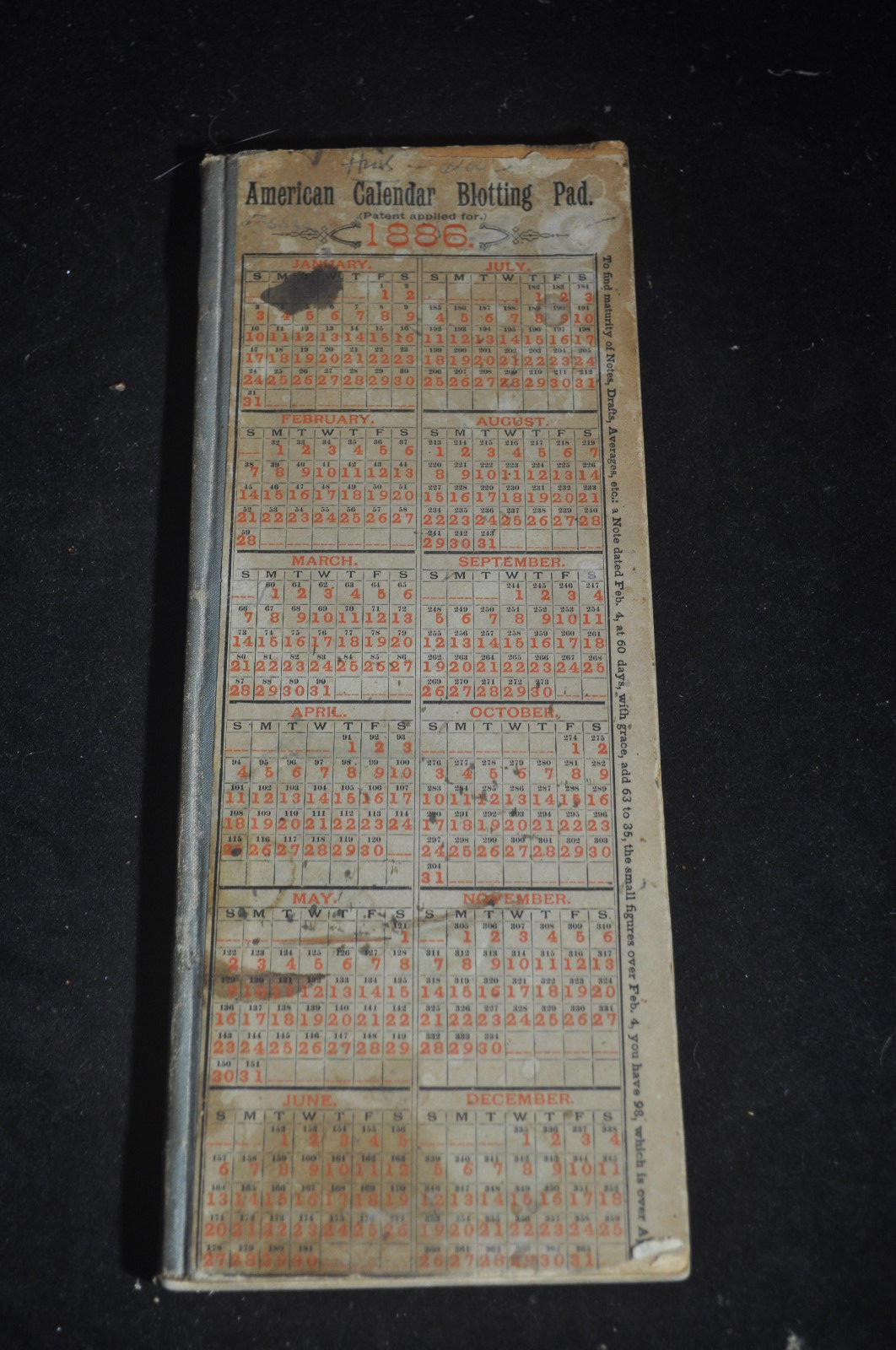 1886 American Calendar Blotting Pad Book - Albany NY Area