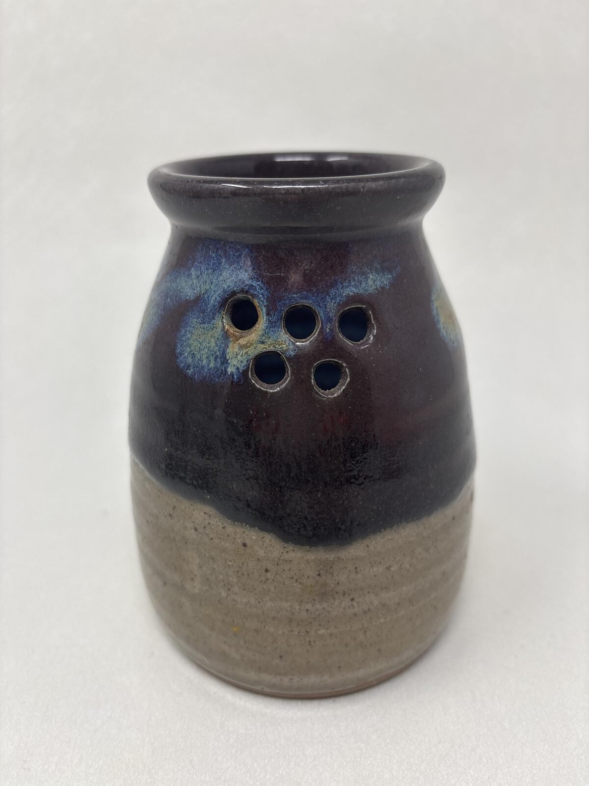 Studio Art Pottery Vase Handcrafted Rustic Blue Drip Glaze Perforated Holes 5 Studio Art Pottery Vase Handcrafted Rustic Blue Drip Glaze Perforated Holes 5