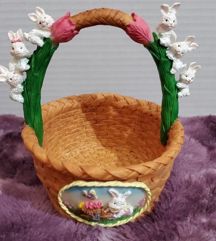 Spring Hand Painted Easter Basket Porcelain Decor New In Box Vintage NOS