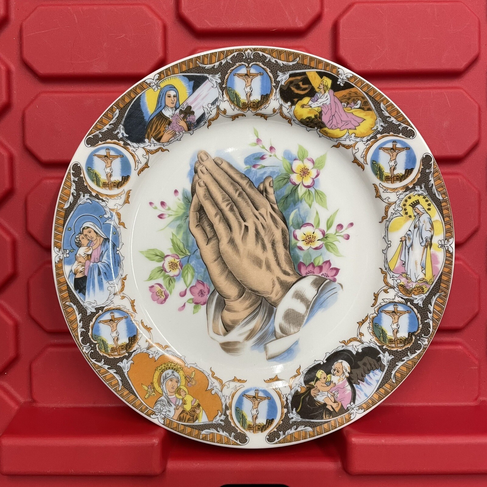 Lefton Jesus Praying Hands Life Of Jesus Plate Porcelain 8” Japan Pre Owned Vtg