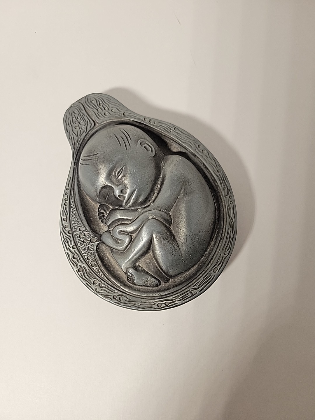 Vtg 1950-60s Parke-Davis Tabron Baby In Womb Fetus Pewter Heavy Paperweight Vtg 1950-60s Parke-Davis Tabron Baby In Womb Fetus Pewter Heavy Paperweight
