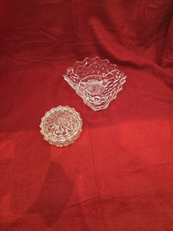 2 pcs Vintage Fostoria American Footed Triangular Candy Dish & Powder dish