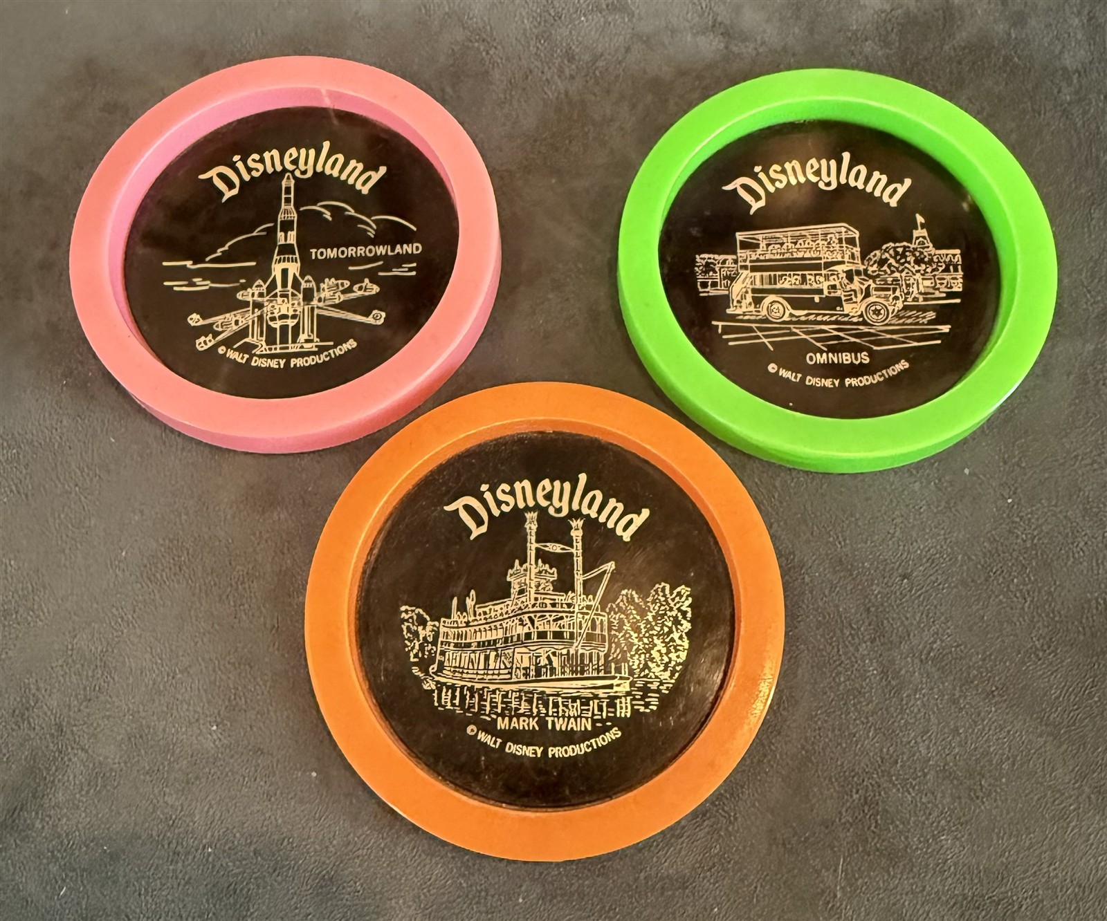 Disneyland WDP PLASTIC COASTERS Older Souvenir Omnibus Mark Twain 