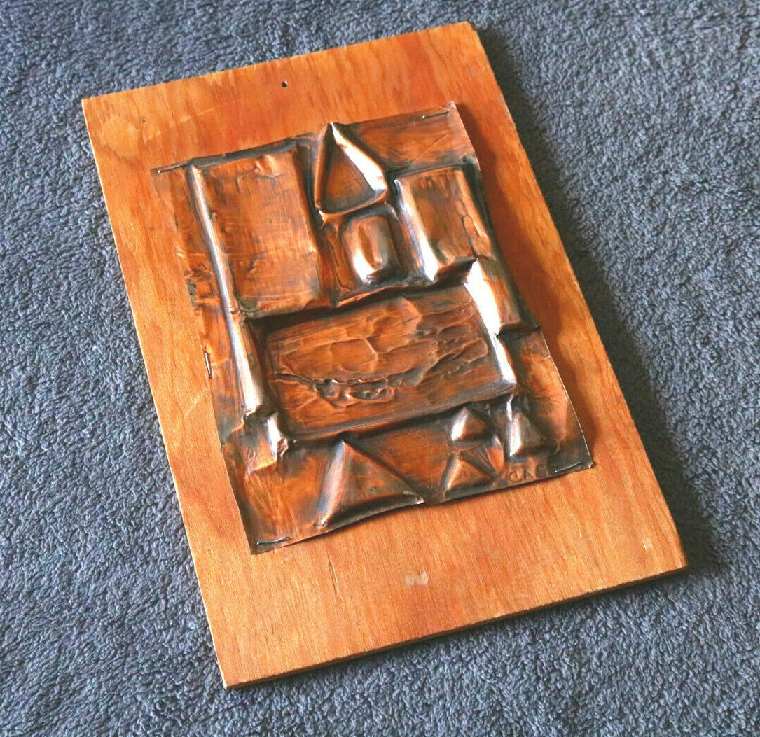 Vintage Artisan Hand Hammered Copper MCM Modern Geometric Art Old Estate Gift YU