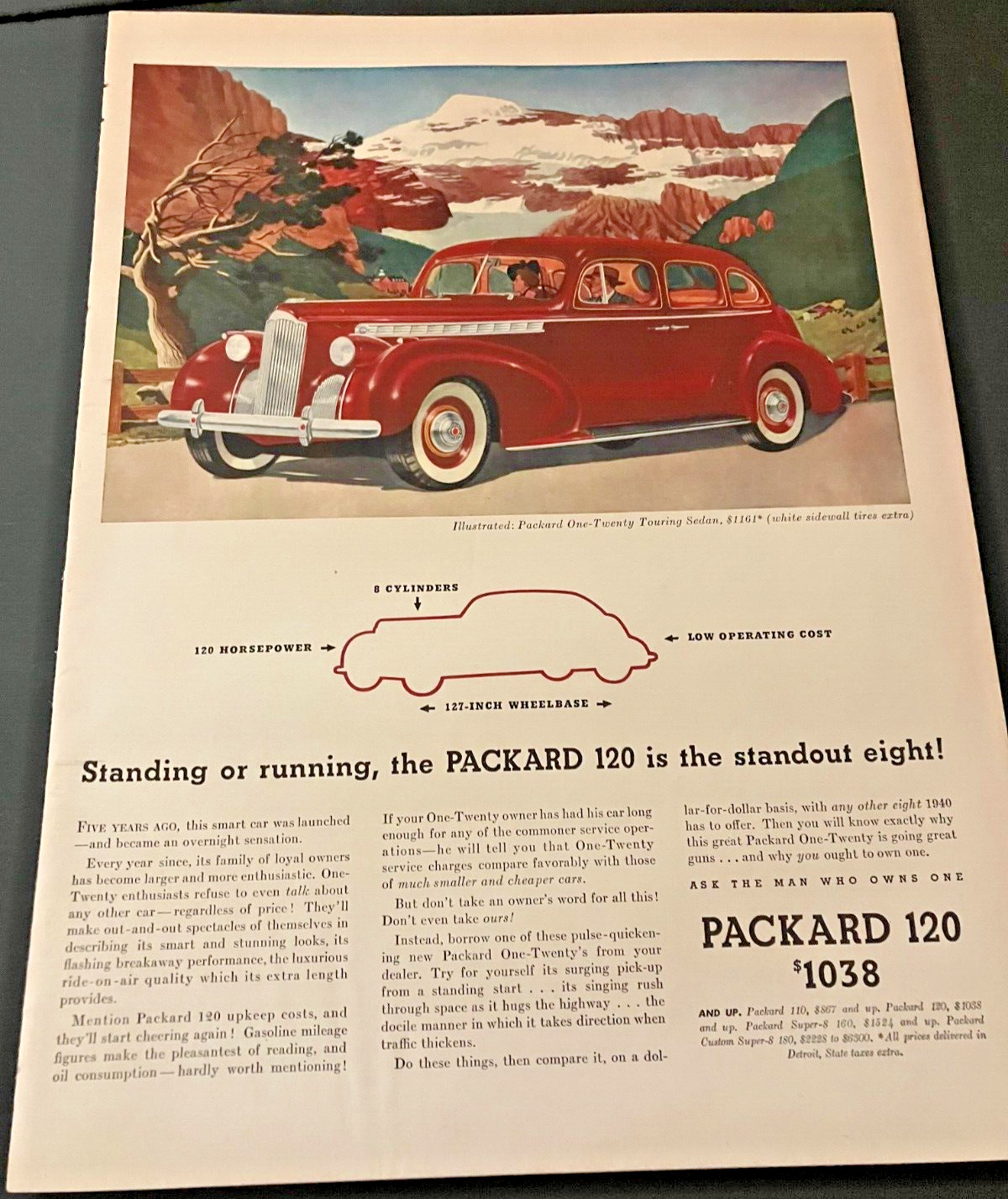 1940 Packard 120 One-Twenty Touring Sedan - Vintage Color Print Ad / Wall Art